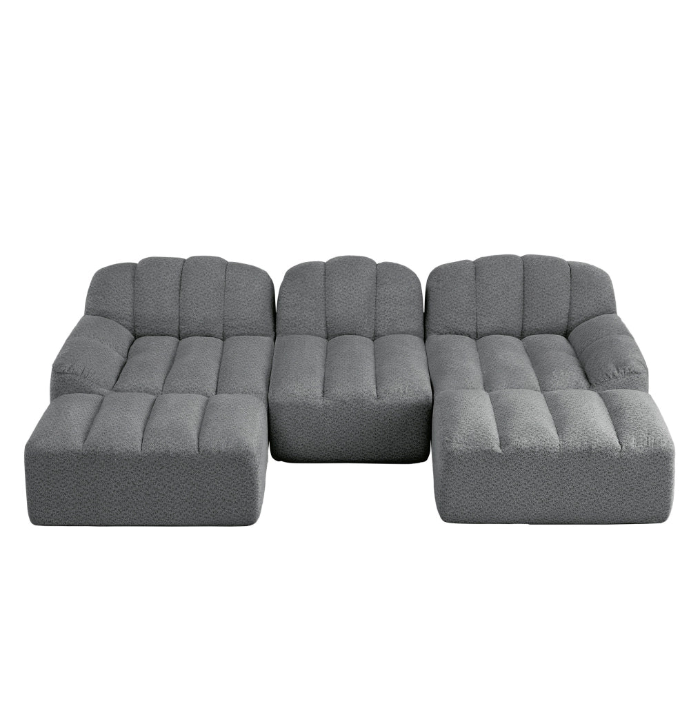 Divano modulare 3 posti con 2 pouf; configurazione a U o L; in tessuto fleece granulare grigio