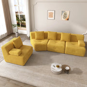 DIVANO modulare 4 posti 311x90x65 cm in velluto a coste giallo brillante