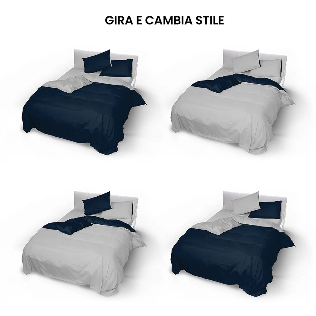 Copripiumino con Sacco e Federe Doubleface Blu Scuro/Grigio Chiaro Singolo
