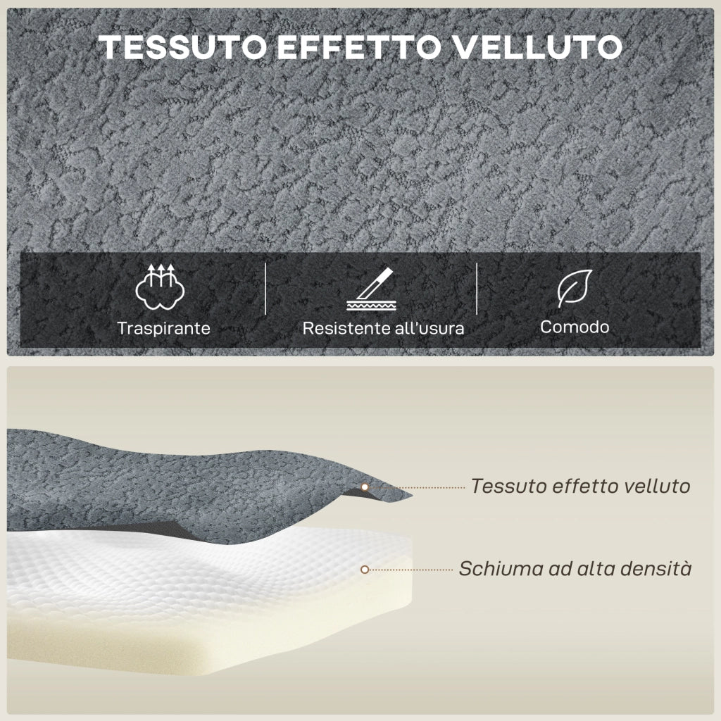 Divano Modulabile ad Angolo 294x165x70 cm con Cuscini in Tessuto Effetto Velluto Grigio Scuro