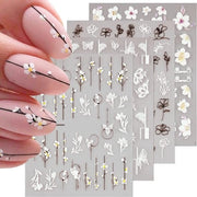Set di Stickers per Unghie 3D - Fiori per Unghie - Adesivi Self Adesivi - Arte per Unghie DIY - Decorazione - Set di 4 Fogli