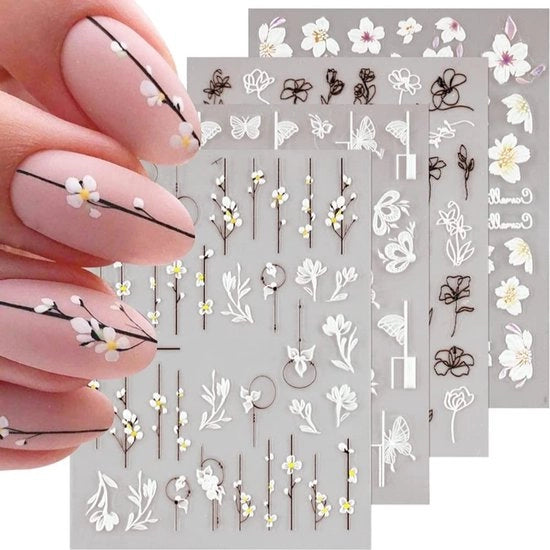Set di Stickers per Unghie 3D - Fiori per Unghie - Adesivi Self Adesivi - Arte per Unghie DIY - Decorazione - Set di 4 Fogli