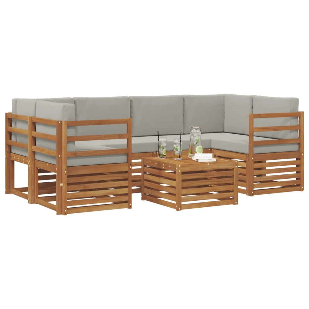 Set di divani da esterno 7 pcs Grigio Naturale e Chiaro