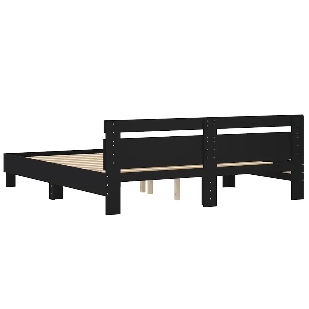Giroletto con Testiera-Struttura Letto con testiera Nero 180x200 cm in Legno Multistrato