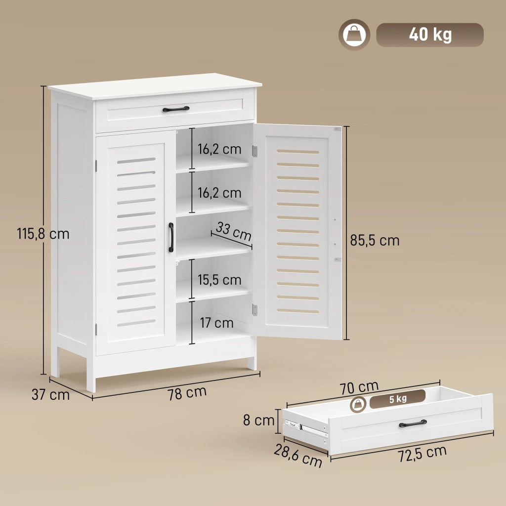 Scarpiera con ante a persiane, cassetto e ripiani regolabili ¨C Zephmum ¨C Bianco 40x85x30
