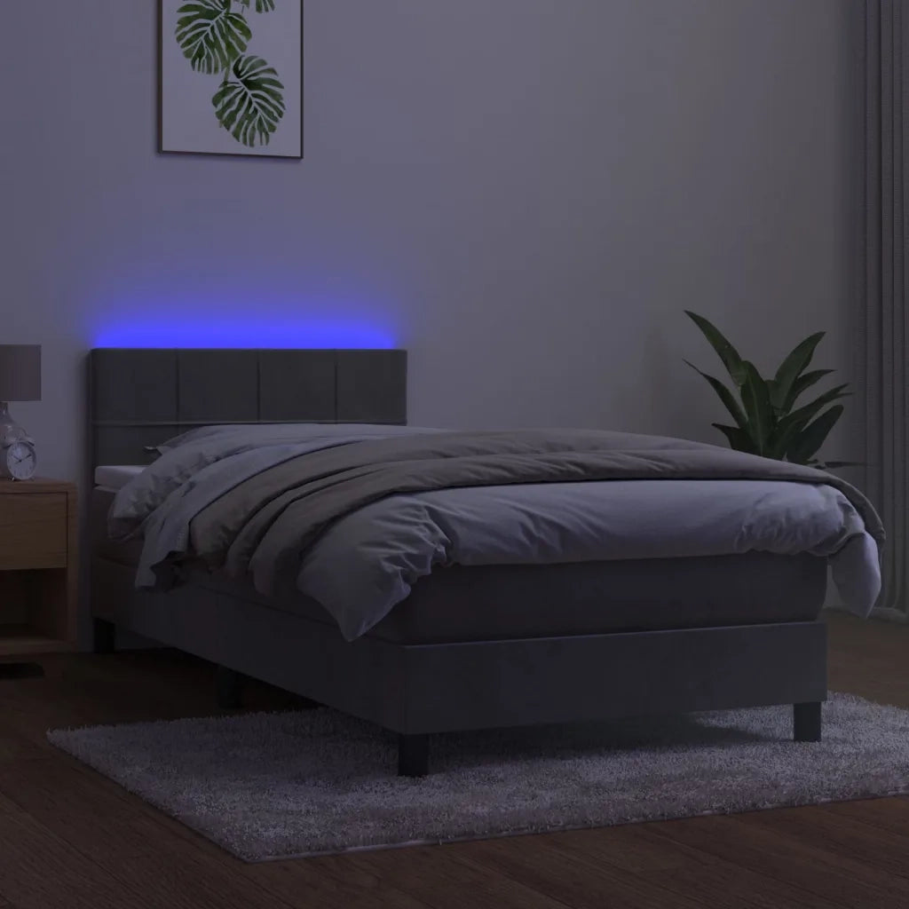 Letto a Molle con Materasso e LED Grigio Chiaro 100x200 cm Velluto