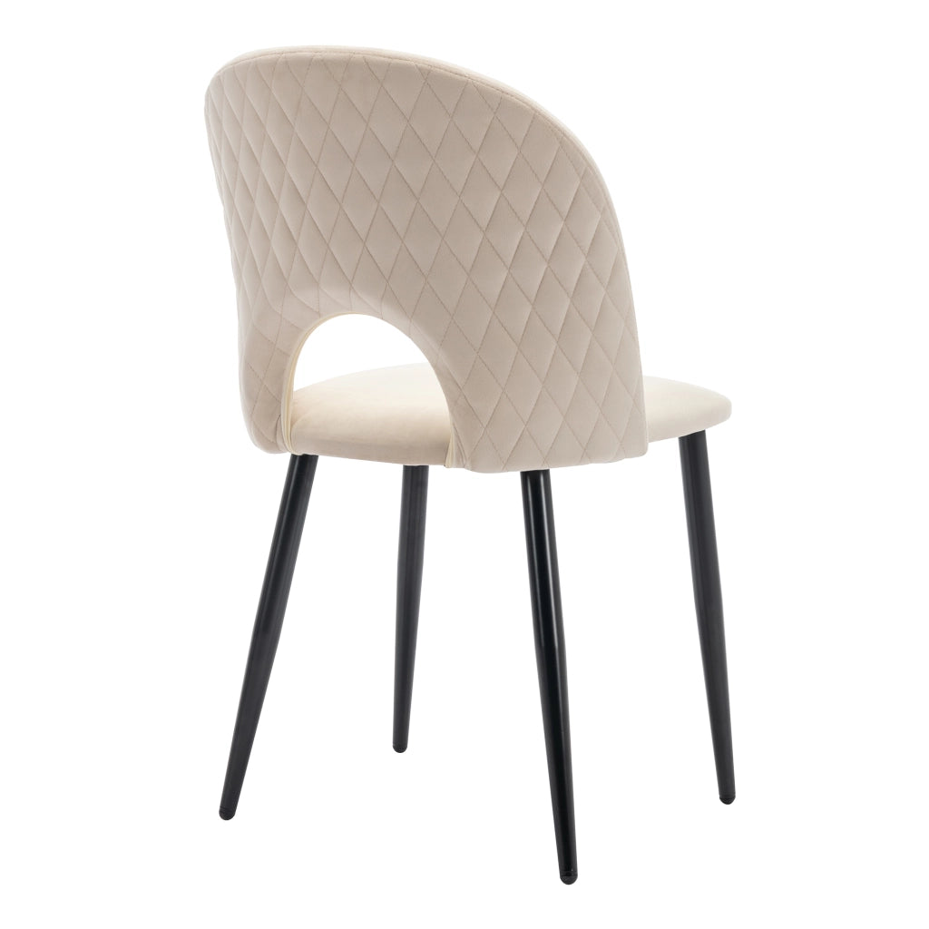 Sedia da pranzo imbottita con schienale in velluto struttura in metallo piedi regolabili e motivo a rombi beige