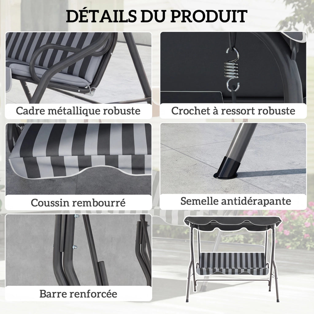 Balancelle da Giardino 3 Posti con Cuscini Grigio e Bianco ¨C zephmum ¨C Grigio, Bianco, 3 Posti