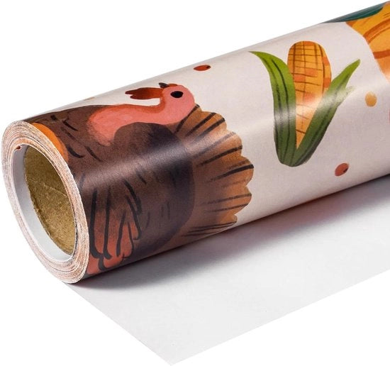 Papier per imballaggio Mini Roll - Disegno di zucca - Ideale per Thanksgiving e Festa d'Autunno - 432 cm x 10 m