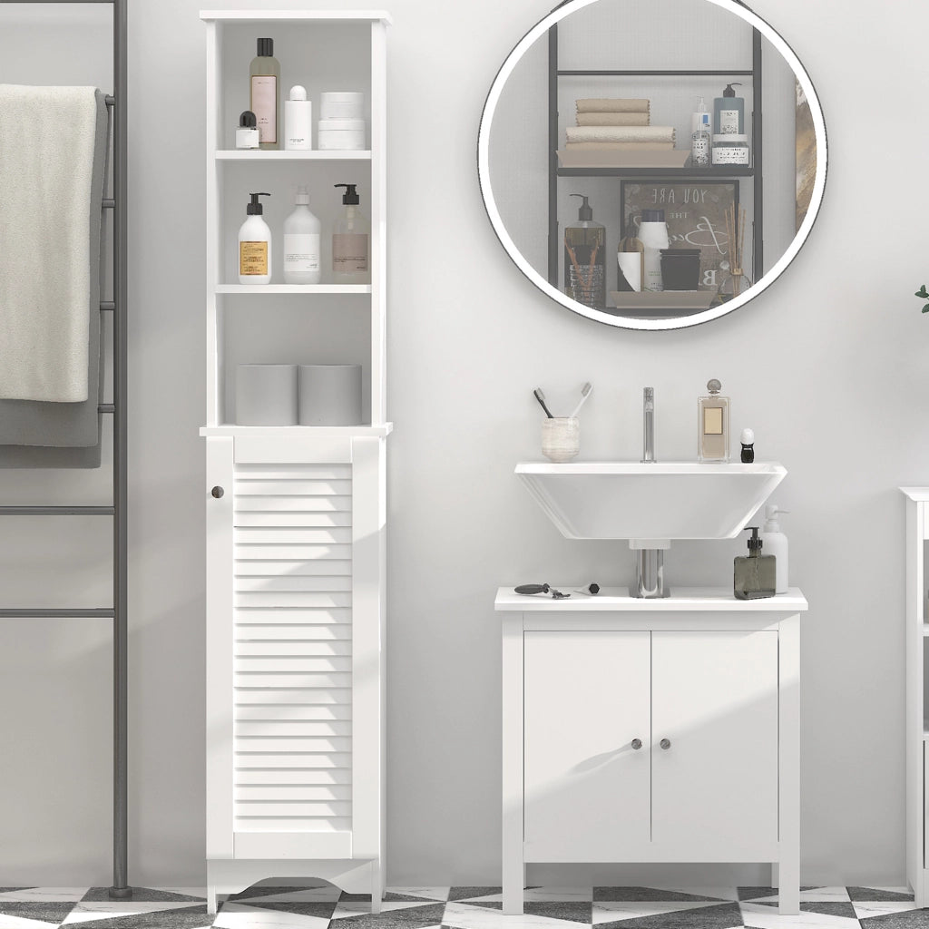 Mobile da Bagno con Ripiani Aperti e Scaffale Interno ¨C zephmum ¨C 34x20x165 cm Bianco