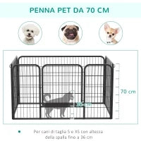 Recinto per Cani di Piccoli Taglia da Interno ed Esterno, Recinzione per Animali Domestici con Rete 6 pz in Acciaio e Metallo, 125x80x70 cm, Nero