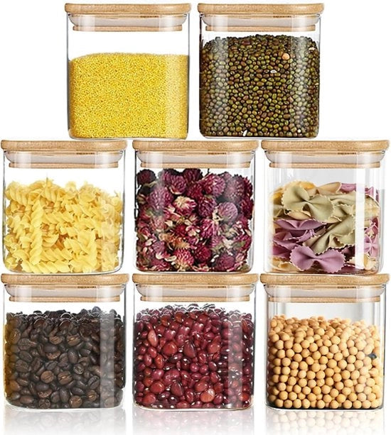 Set di 8 contenitori in vetro a chiusura ermetica da 500 ml - Adatto per la conservazione di cibi, cereali, spezie, biscotti e pasta.