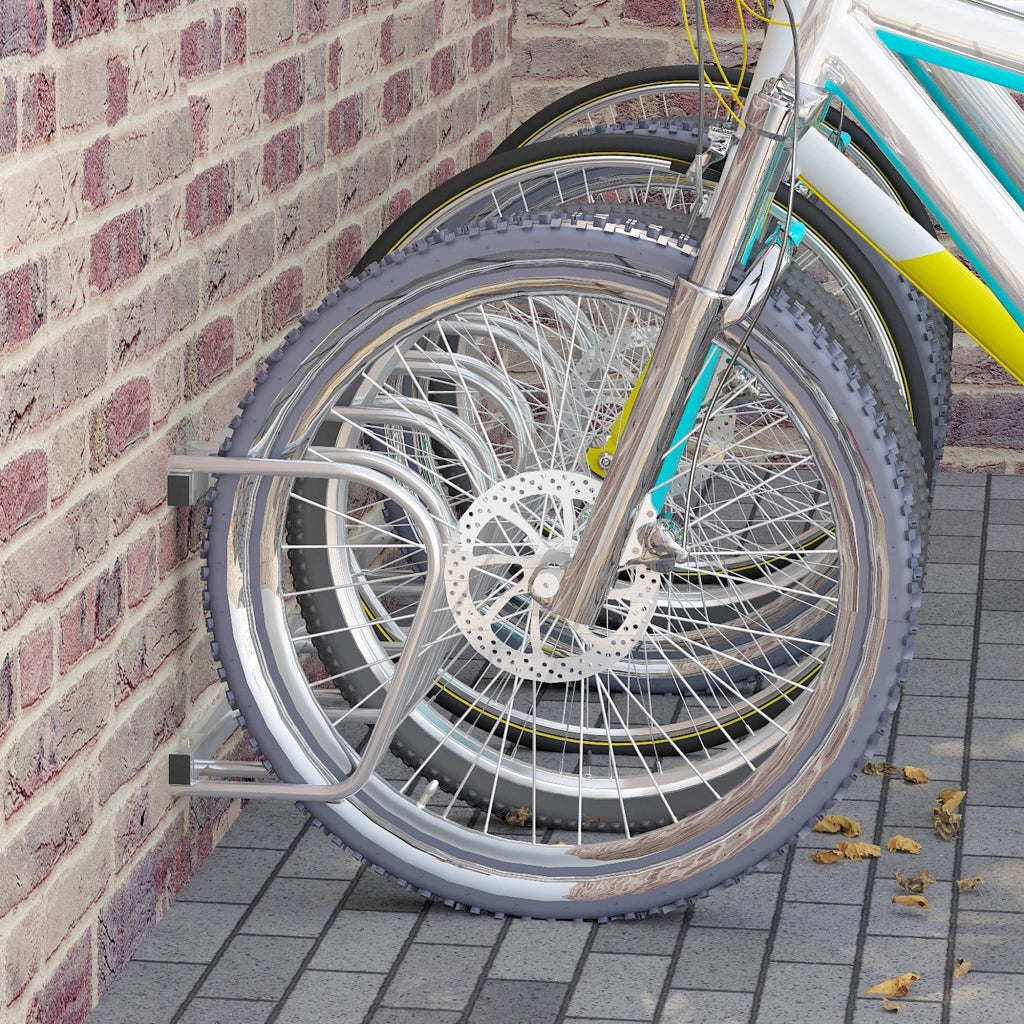 Rastrelliera Portabiciclette Parcheggio per 5 Biciclette in Acciaio, 145¡Á33¡Á27 cm, Argento