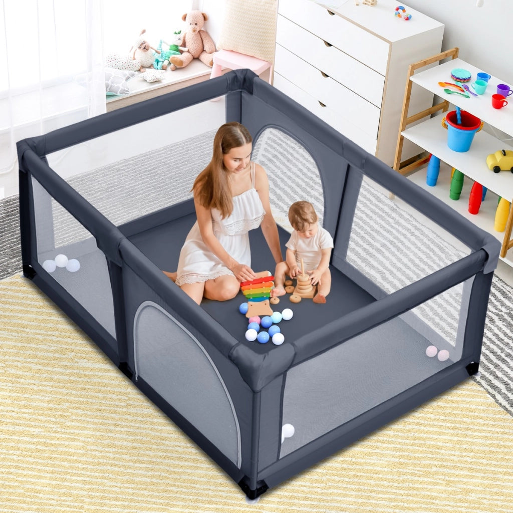 Box portatile sicuro per bambini, Centro attivit¨¤ con cancello rete traspirante e cerniera durevole Grigio scuro-Cancelletti di sicurezza