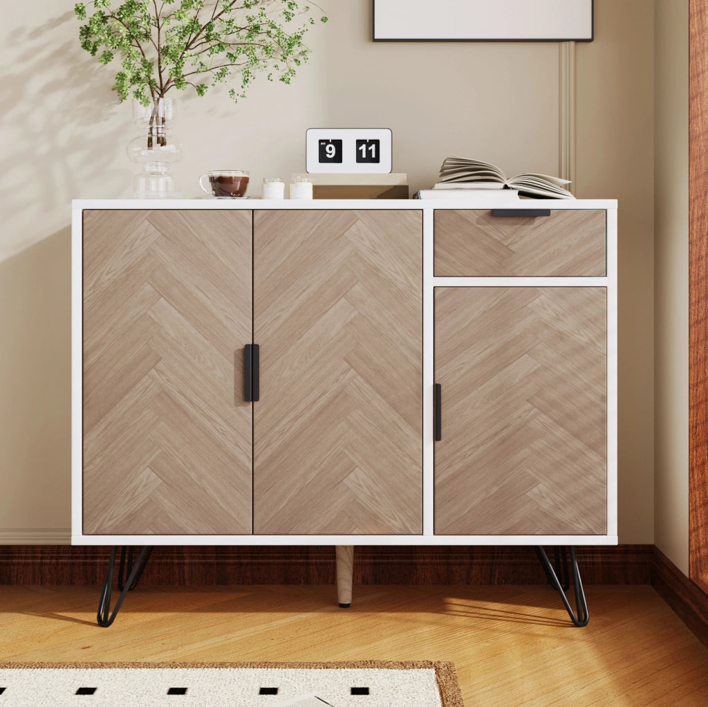 ARMADIO contenitore 90x30x71,5 cm bianco e effetto legno con cassetto e 3 ante
