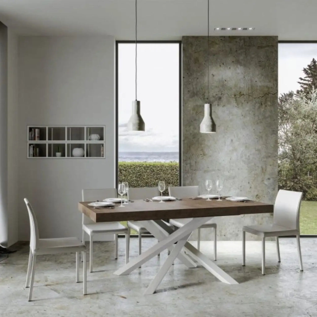 Tavolo allungabile 200/304x90 cm Volantis colore noce gambe bianche