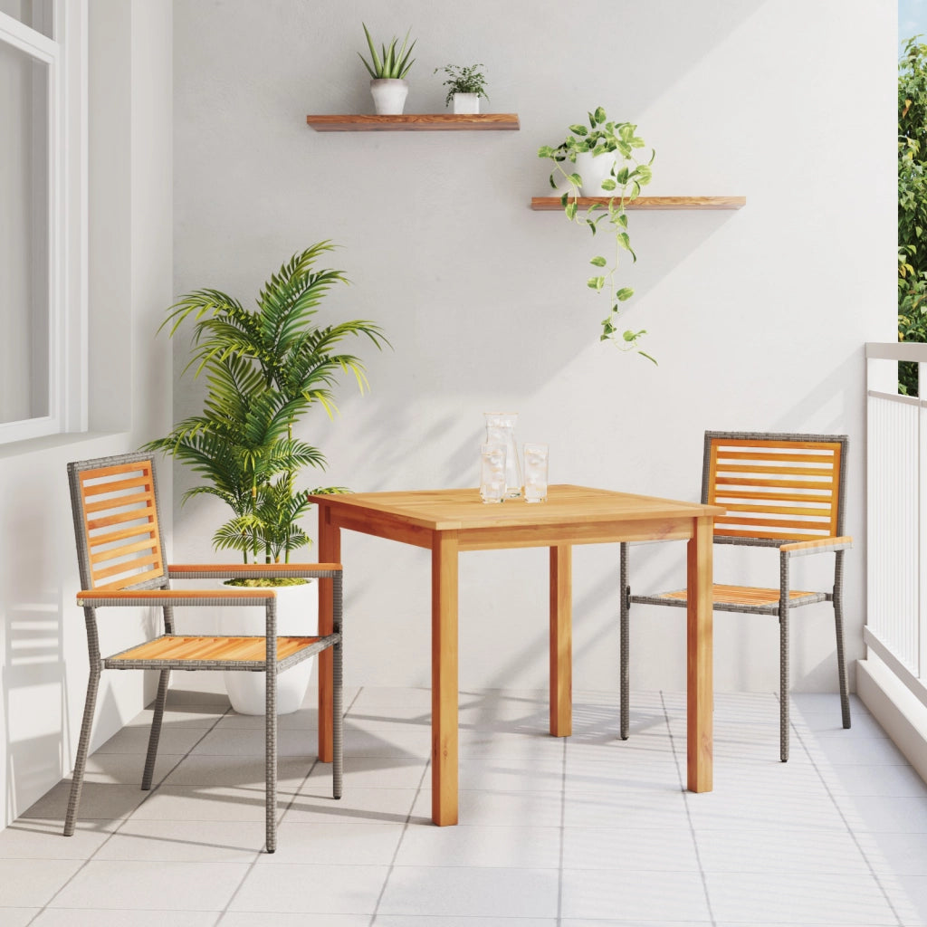 Set Pranzo Giardino  3 Pezzi Grigio Polyrattan Acacia