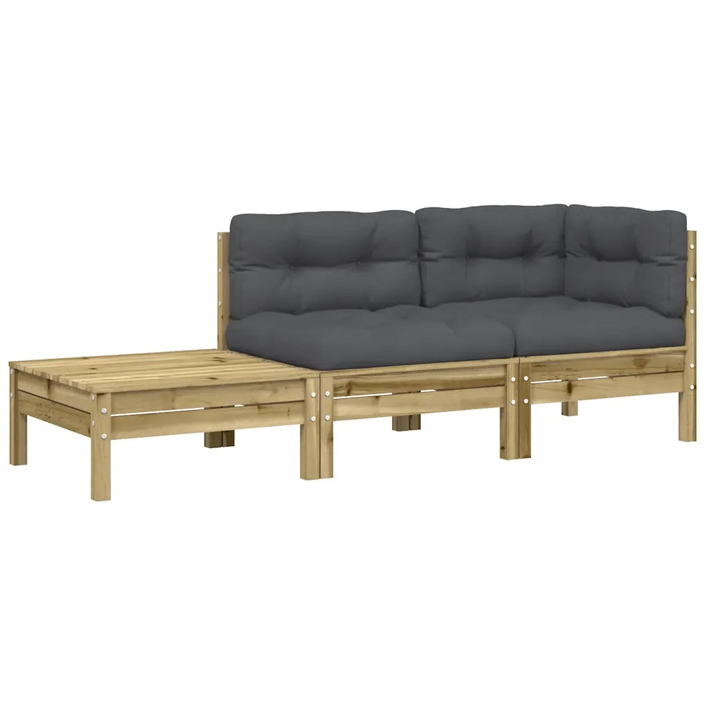 Divano esterno-Divano Giardino con Cuscini e Poggiapiedi Legno Pino Impregnato