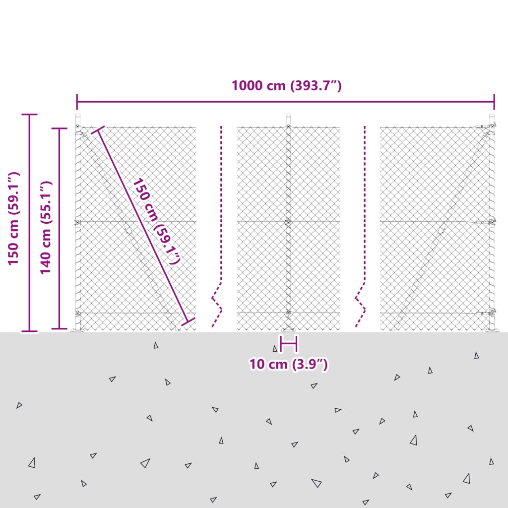 Recinzione a Catena con 7 Posti Flangiati 1.4x10 m Acciaio Zincato