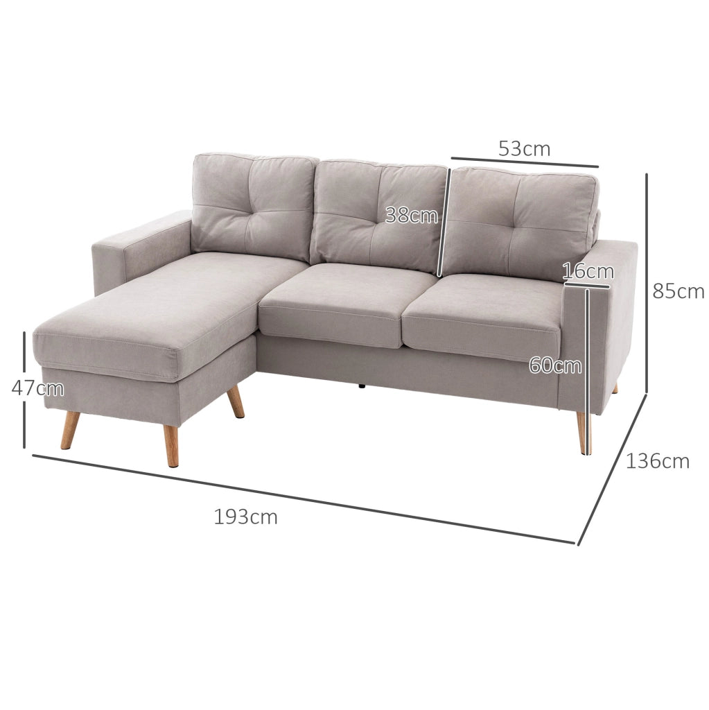 Divano angolare 3 posti chaise longue reversibile grigio chiaro