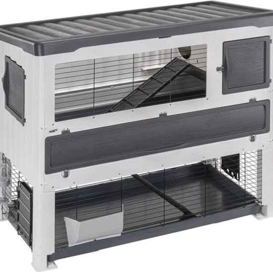 Recinzione per Conigli e Cavi con Doppio Fondello per Cavi e Conigli Accessori in Plastica Inclusi Colore Grigio Box Largo - 134 x 73 h 117 cm Recinzione per Conigli