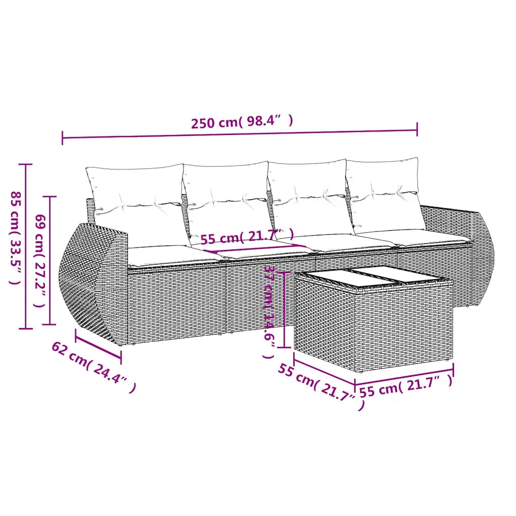 Set Divano da Giardino 5 pz | Set Salotto da Giardino con Cuscini Marrone in Polyrattan
