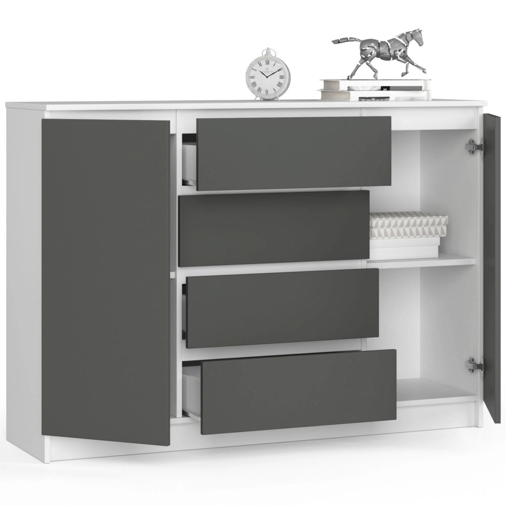 Cassettiera AKORD K140 Bianca 138 cm 2 ante 4 cassetti inserto frontale Grigio Grafite 138x40x99 cm