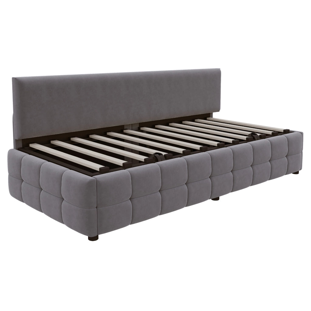 Letto singolo imbottito 90x200 cm con contenitore idraulico e schienale
