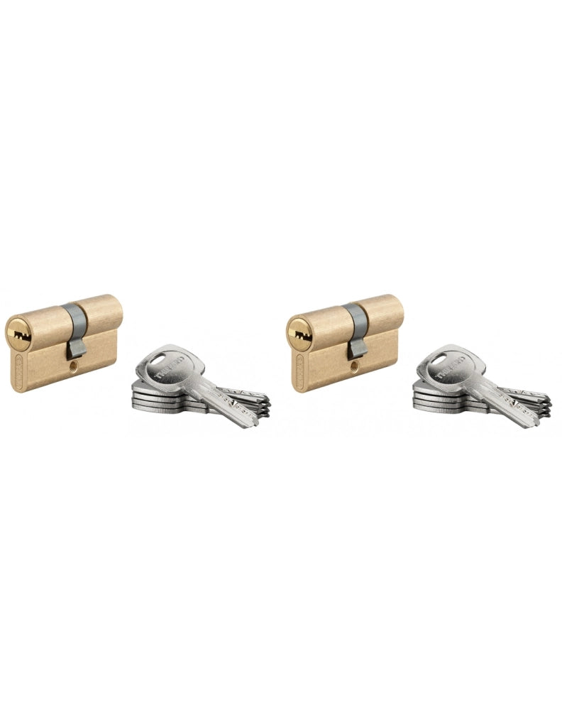 Set di 2 cilindri europei 5G 30 x 30 mm, finitura ottone, 10 chiavi reversibili – THIRARD