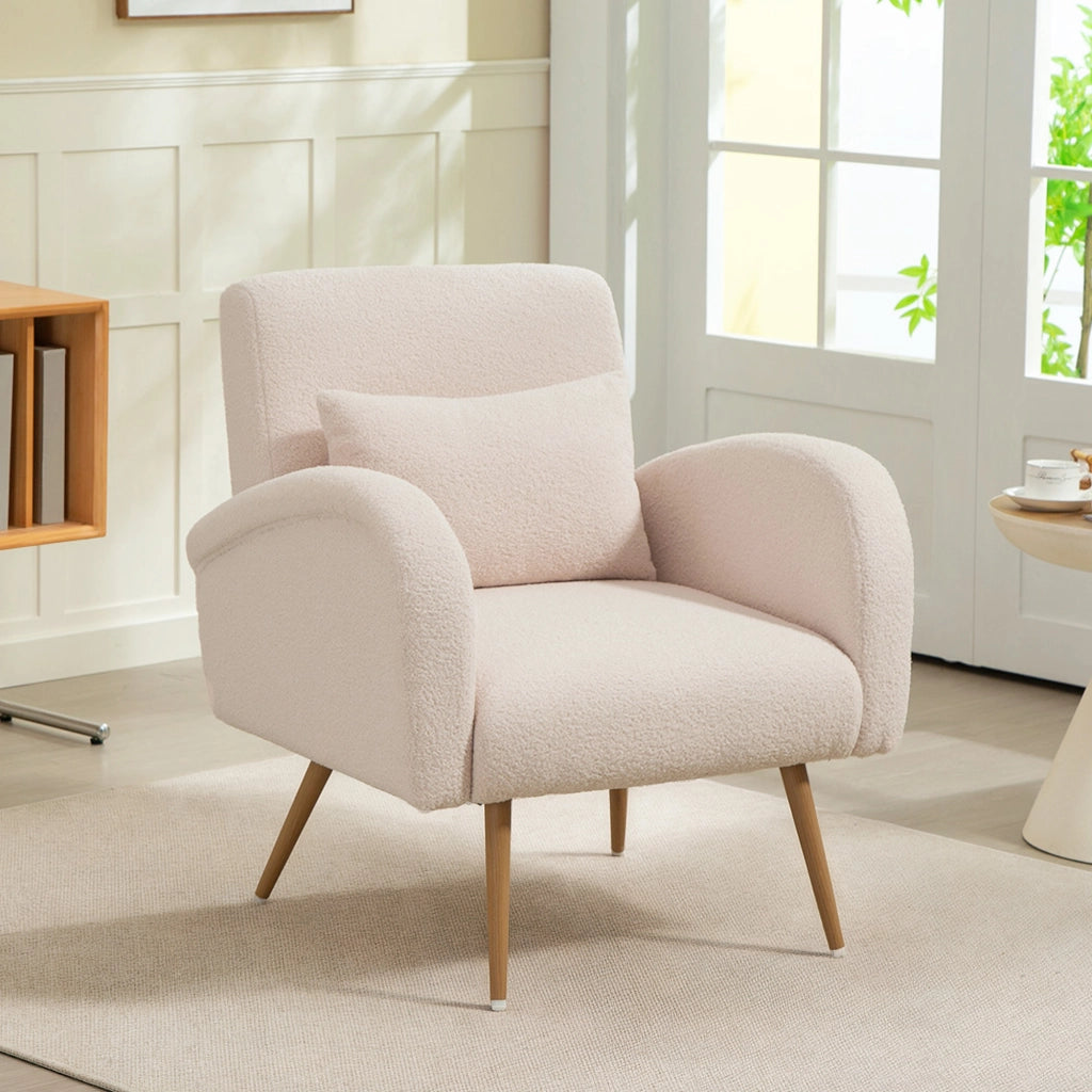 Poltrona Relax Moderna in Tessuto Teddy con Cuscino Sfoderabile ¨C Zephmum ¨C Beige 77x77x83 cm
