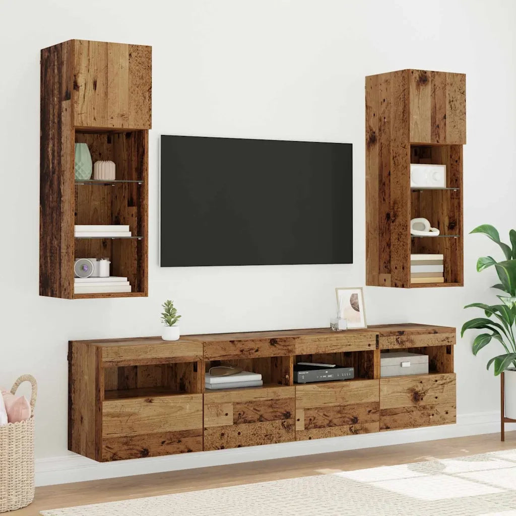 Mobile TV da parete con LED Legno vecchio 40 x 30 x 40 cm 882971