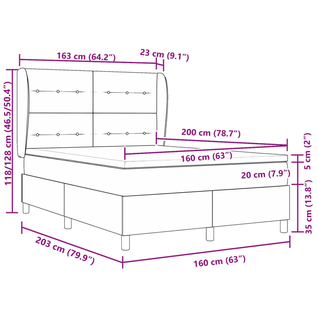 Letto a Box Spring con Materasso Blu Scuro 160x200 cm Velluto