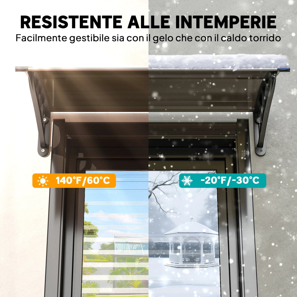 Pensilina da Esterni Impermeabile e Anti-UV, in PC, PP e Alluminio, 75x100x23 cm, Marrone e Nero