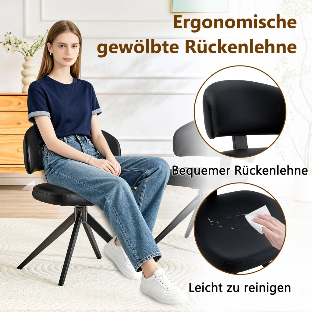 Chaise da sala da pranzo 2 pezzi girevoli con seduta imbottita e schienale curvo in pu e metallo nero