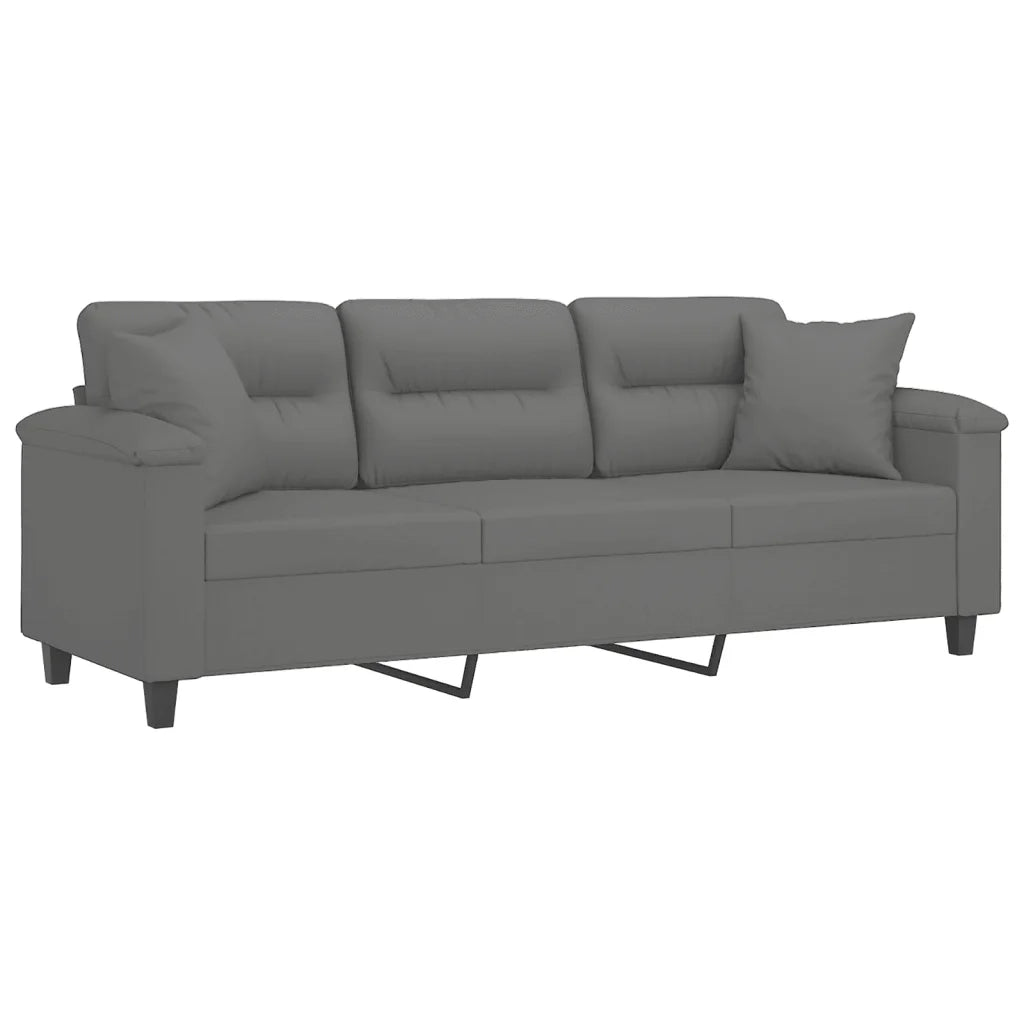 Divano 3 Posti Cuscini Grigio Scuro 180 cm Tessuto Microfibra 3200979