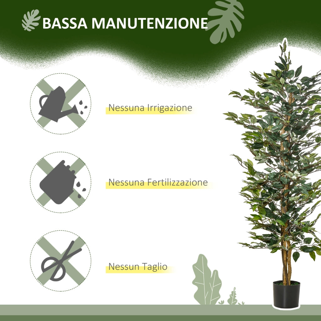 Pianta Finta di Ficus Alta 150cm, Decorazione per Interno ed Esterno con Vaso Incluso