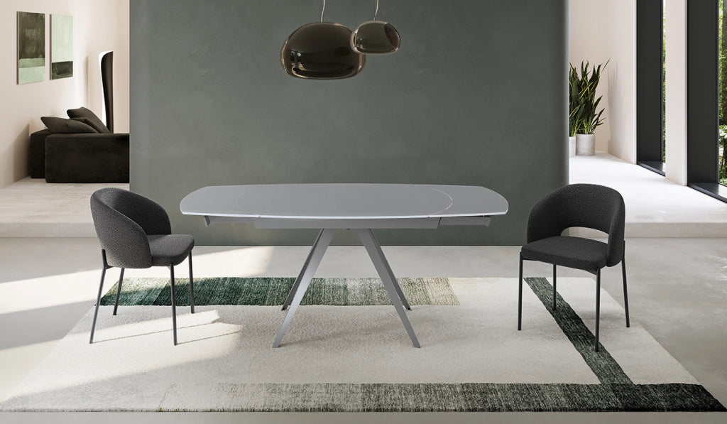 Tavolo Allungabile Kyoto 120 con Top in Vetro Grigio e Struttura in Metallo Grigio Opaco - Stones