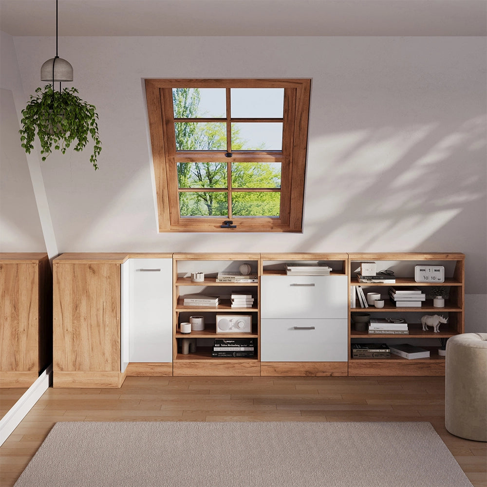 Mobile sottotetto Mobile angolare Rion Bianco lucido/Rovere dorato 75.6 x 83.8 cm con 1 porta Vicco