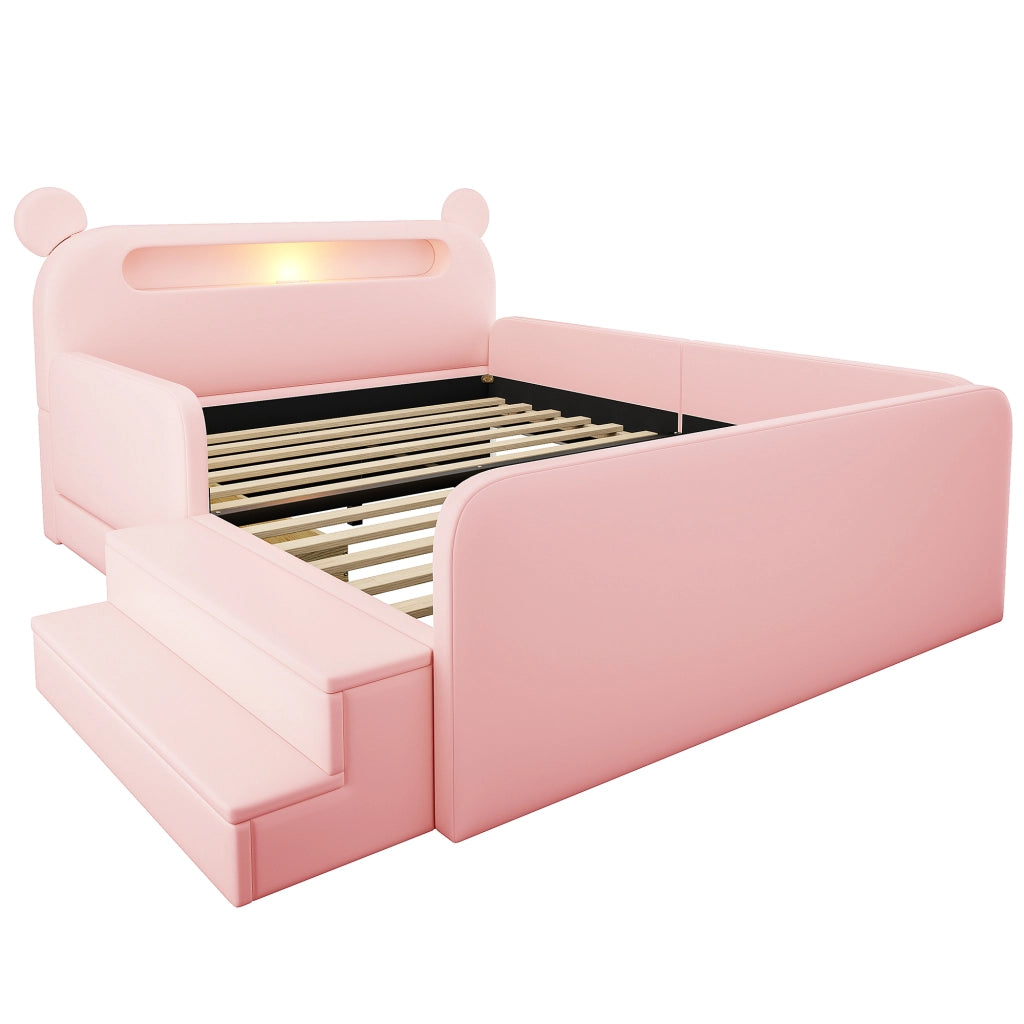 Letto per bambini 140x200 cm con luce notturna e porta USB in similpelle