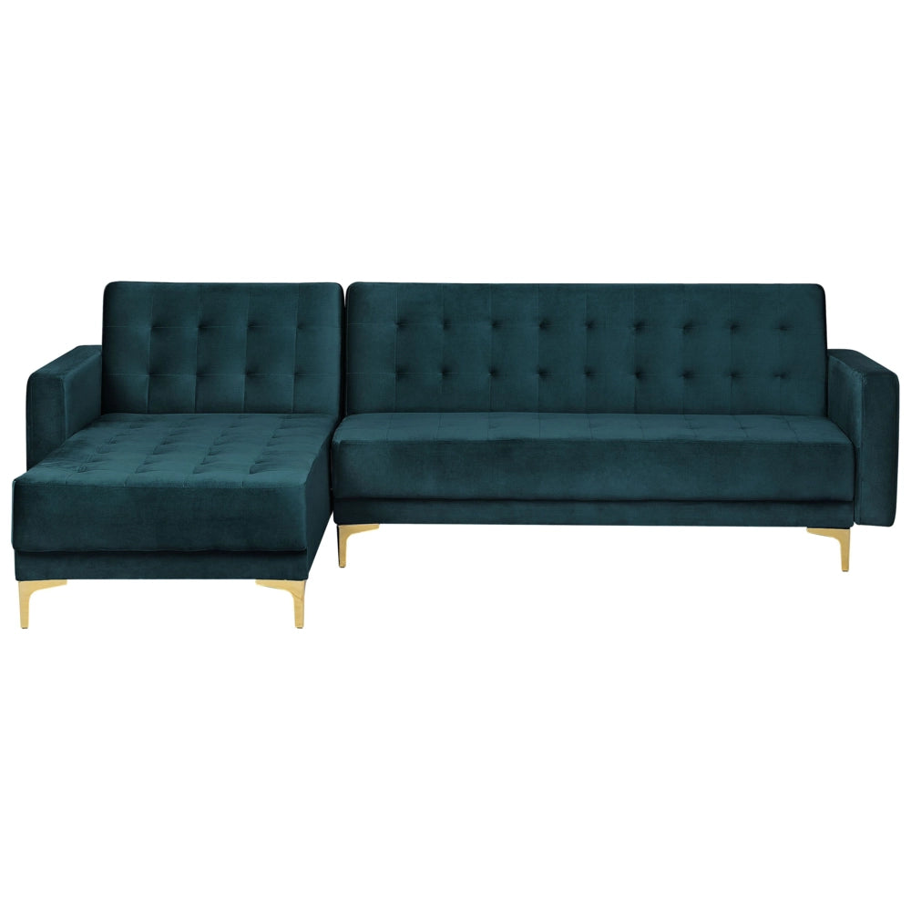 Divano Letto Angolare Tessuto Trapuntato Velluto Verde Acqua Moderna Chaise Longue A 4 Posti Modulare A Forma Di L versione destra