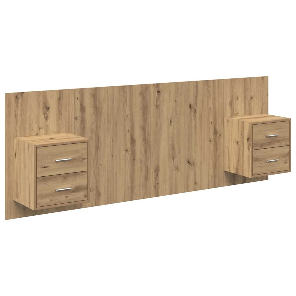 Testiera | Testata con Comodino 3 pcs Rovere artigianale Legno multistrato