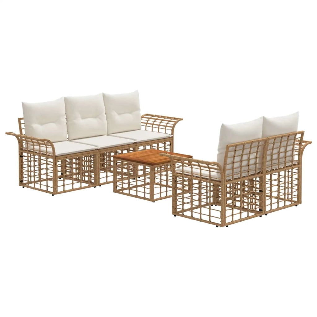 Set di divani da esterno 6 pz Naturale e Bianco Crema 3437642