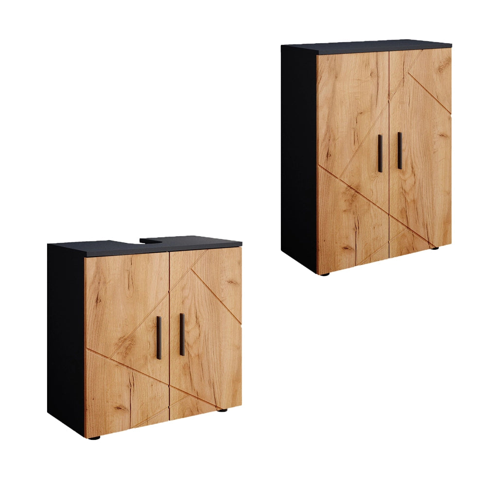 Vicco Set di mobili da bagno Quercia dorata/antracite 2 parti, con unità midi