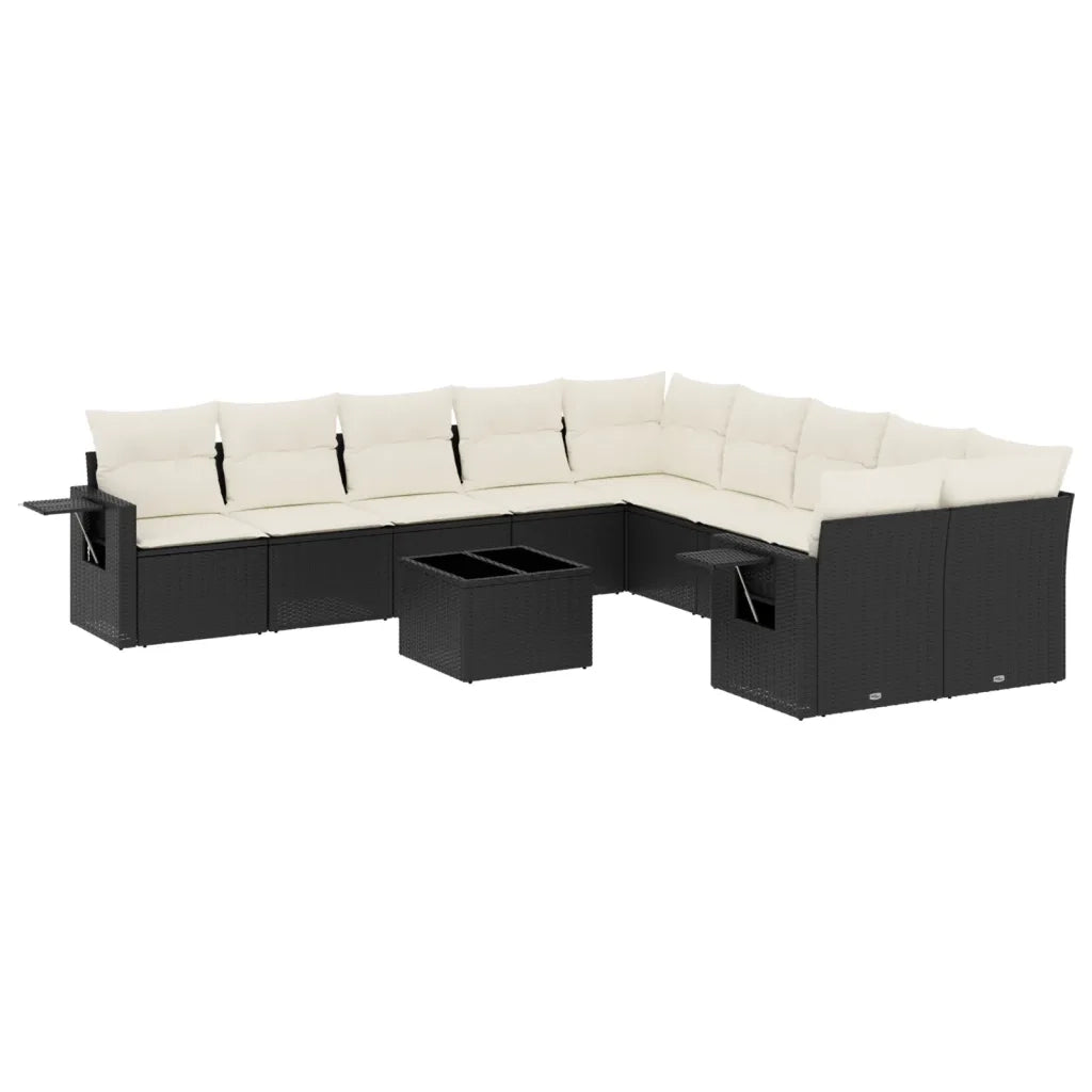 Set Divani da Giardino 11 pz con Cuscini in Polyrattan Nero