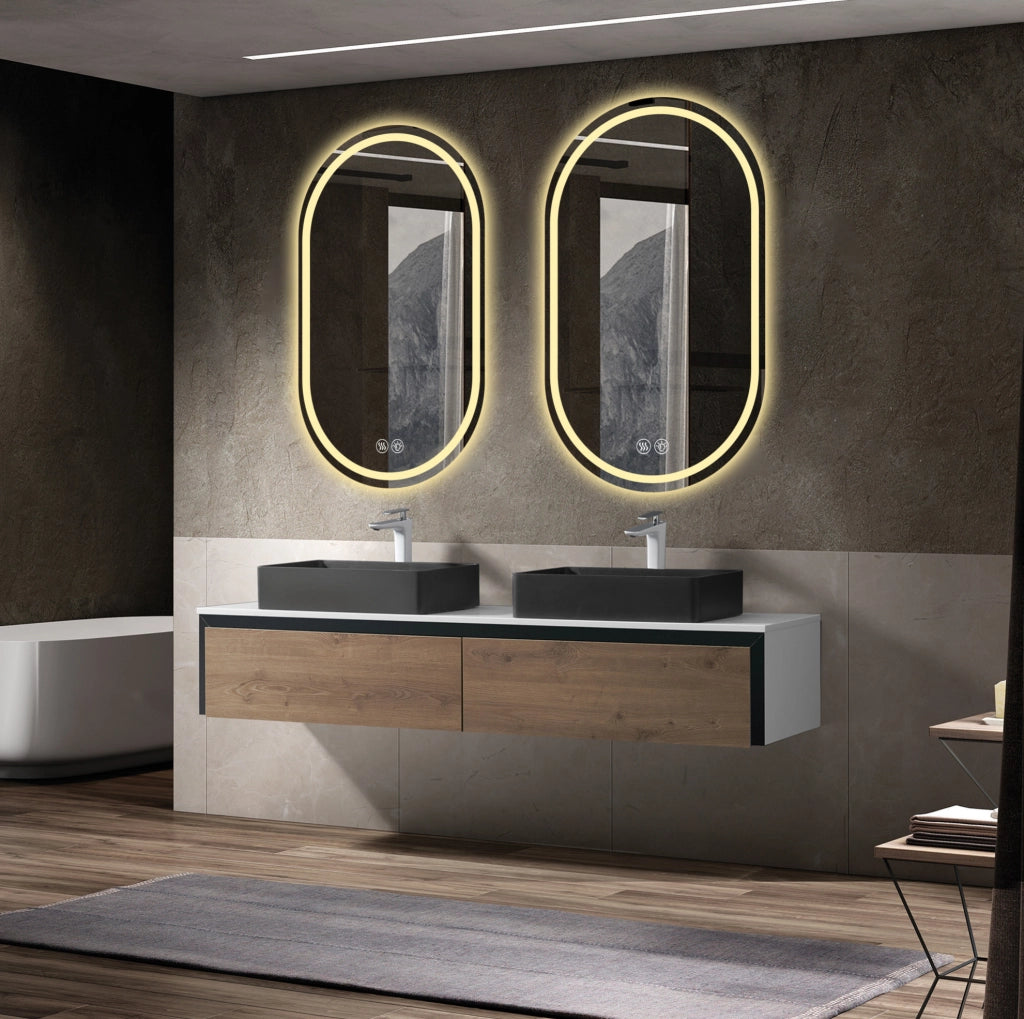 Specchio da bagno LED 60x90 cm argento con antidefog e dimmer a parete