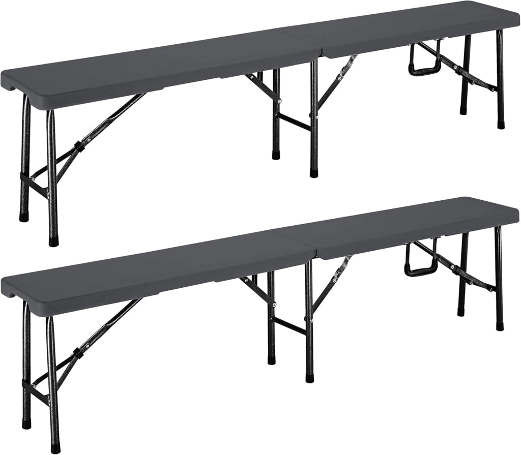 ® Set di 2 Panche da Birreria Pieghevoli in Plastica per 8 Persone 183cm Panca Pieghevole Campeggio Giardino Sagra