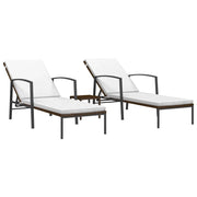 Lettini Prendisole 2 pz | Sdraio da giardino | Lettino da sole con Tavolo in Polyrattan Marrone