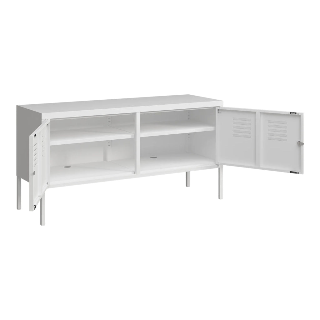 Credenza cassettiera mobile contenitore per soggiorno ingresso camera da letto con 2 ante 118 x 40 x 60 cm acciaio bianco opaco 03_0009038