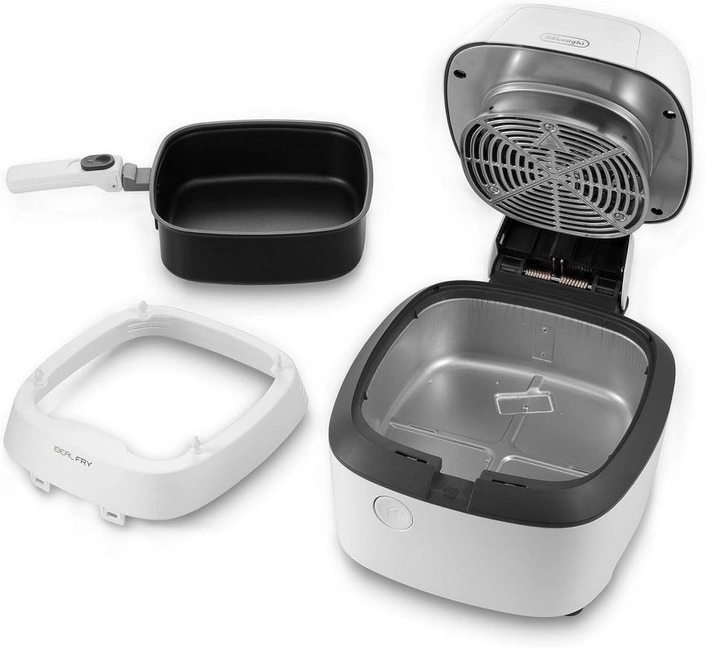 De'longhi fh2101.w idealfry friggitrice ad aria calda, capacità 1kg, frittura leggera e sana, pannello di controllo manuale, vasca removibile da 3,9l, pratico coperchio e timer regolabile, bianco