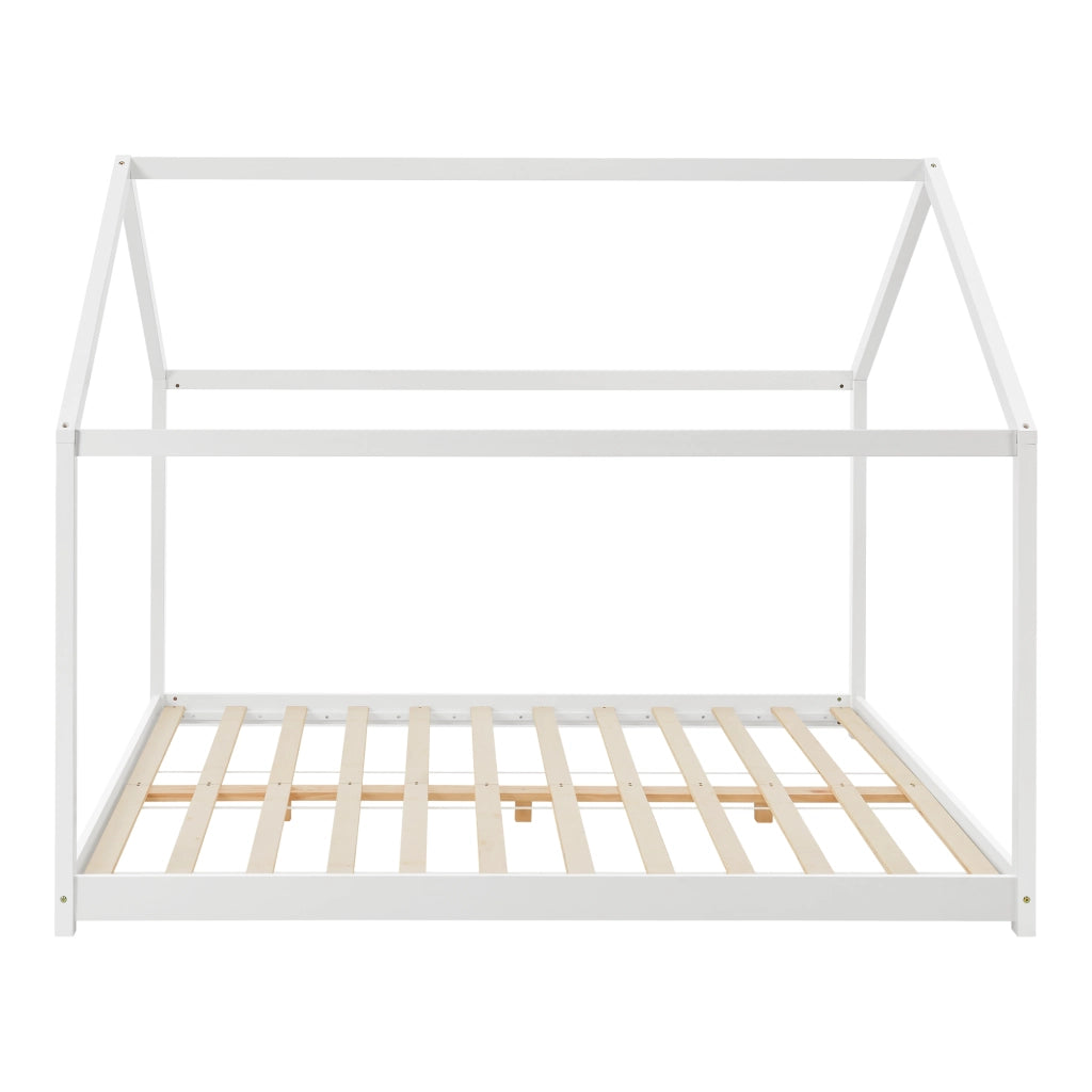 Letto per Cameretta 'Cerro' a Forma di Casetta 180 x 200 cm Legno di Pino Bianco [en.casa]